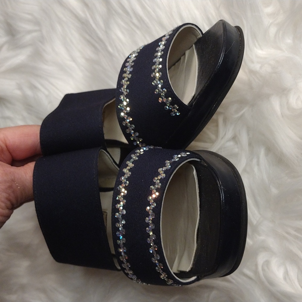 Dressy slip on block heeled sandals handmade in Abu Dhabi black with bling - Picture 6 of 9